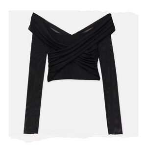 Tulle Black Off-Shoulder Women's Top